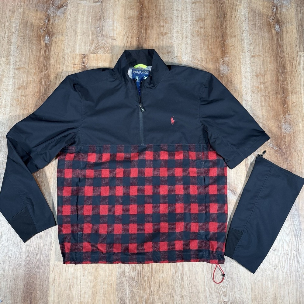 Polo Golf Ralph Lauren Convertible Jacket Men's M Windbreaker Red Buffalo Plaid